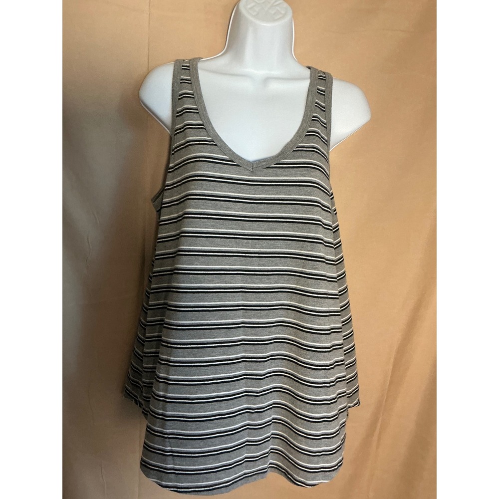 a.n.a Striped Tank Top Womens XL Grey Excellent V-Neck Sleeveless Curved Hem
